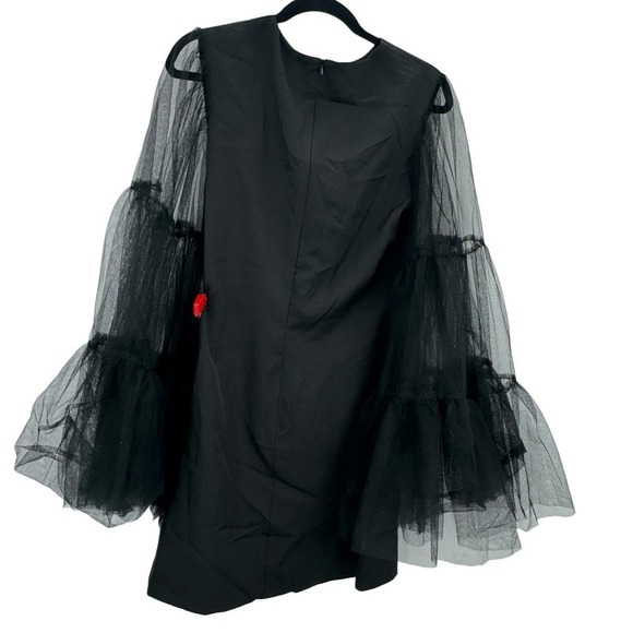 Mac Duggal High Neck Flared Sheer Sleeves Mini Dress Black Size 8 NWT - Picture 7 of 10